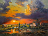 Hanif Shahzad, Sunset I, 27 x 36 Inch, Oil on Canvas, Landscape Painting, AC-HNS-097